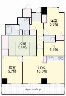 岡山県岡山市北区国体町【マンション】の間取り