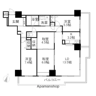 岡山県岡山市北区国体町【マンション】の間取り