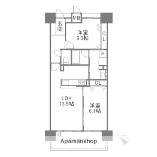 岡山県岡山市北区鹿田本町【マンション】の間取り