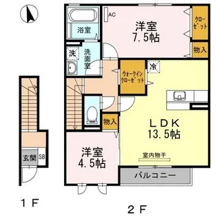 モダンコート鳴下 A棟【2階】の間取り