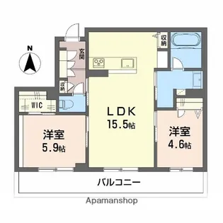 オースピシャス大安寺【203号室】の間取り