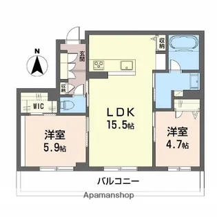 オースピシャス大安寺【303号室】の間取り