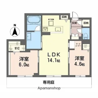 オースピシャス大安寺【103号室】の間取り