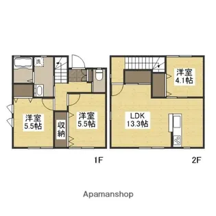 岡山県岡山市北区白石【テラスハウス】の間取り