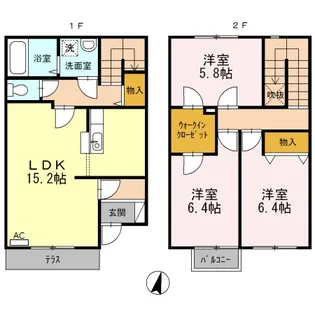岡山県岡山市南区平福2丁目【テラスハウス】の間取り
