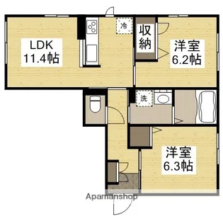 グランドウールB棟【B103号室】の間取り