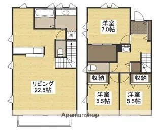 岡山県岡山市北区津島東2丁目【テラスハウス】の間取り