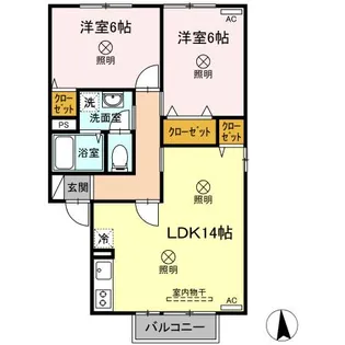 スゥイートガーデン国富 西棟【西203号室】の間取り