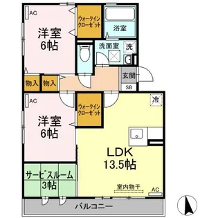 WELSH VILLA I棟【I102号室】の間取り