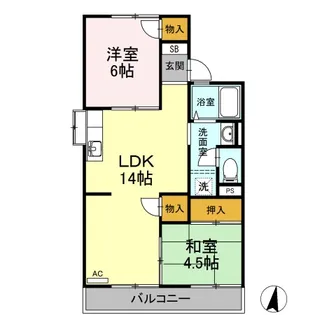 コーポラス西古松B・C B棟【2階】の間取り