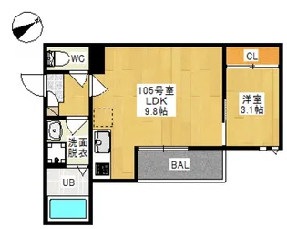 GRANDTIC L3 国富(グランティック エルスリー クニト【105号室号室】の間取り