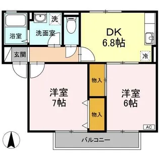 ビューラー福泊 A棟【2階】の間取り