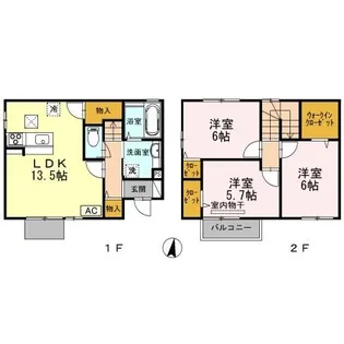 岡山県倉敷市新田【テラスハウス】の間取り