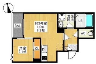 GRANDTIC オーシャン 富田(グランティック オーシャント【103号室号室】の間取り