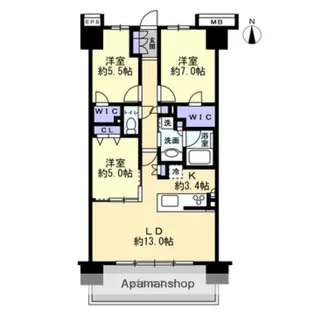 レーベン岡山表町CROSS COURT【15階】の間取り