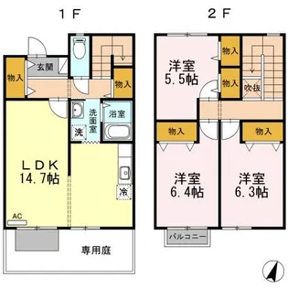 岡山県岡山市北区横井上【テラスハウス】の間取り