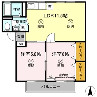 シャンポールききょう B棟【2階】の間取り