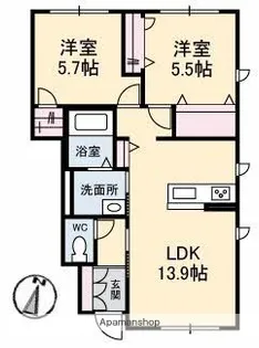 ベルブランシュ笹沖 A棟【1階】の間取り