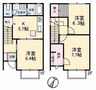 岡山県倉敷市新倉敷駅前3丁目【テラスハウス】の間取り