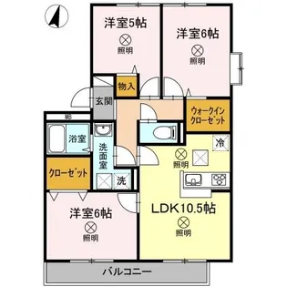 ハイカムールウエストリバー A棟【1階】の間取り