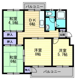 旭川ハイツ B棟【308号室】の間取り