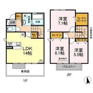 岡山県岡山市北区下中野【テラスハウス】の間取り