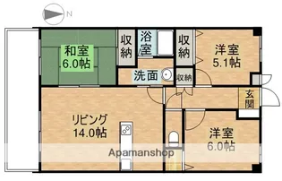ルネス下中野マンション【103号室】の間取り