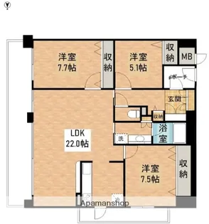 リビンコートプライム伊福町【1307号室】の間取り