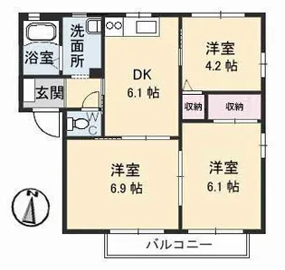 サリーレ太陽Ⅱ A棟【2階】の間取り