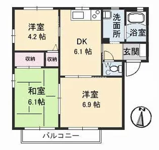 サリーレ太陽Ⅱ A棟【1階】の間取り