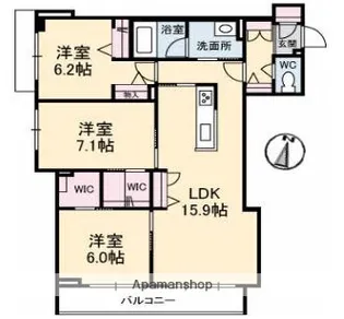 シエルコート 南棟【3階】の間取り