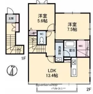 シャーメゾンKOTON A棟【2階】の間取り