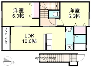 ウッディバード庭瀬【2階】の間取り