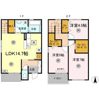岡山県岡山市北区中仙道2丁目【テラスハウス】の間取り
