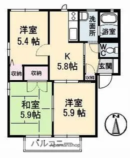 ディアス田の口 A棟【2階】の間取り