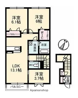 カーサ・ヴィアソーレ A棟【2階】の間取り