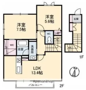 シャーメゾンKOTON A棟【2階】の間取り