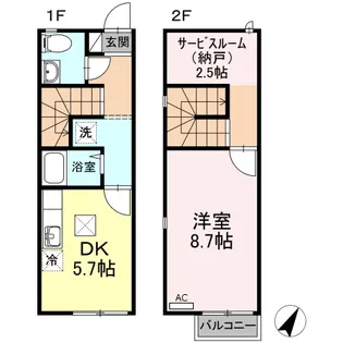 岡山県岡山市南区福島3丁目【テラスハウス】の間取り