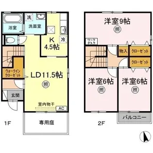 岡山県倉敷市安江【テラスハウス】の間取り