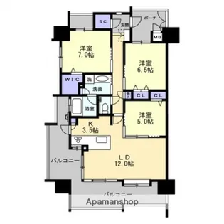 サンズガラリエ倉敷老松【5階】の間取り
