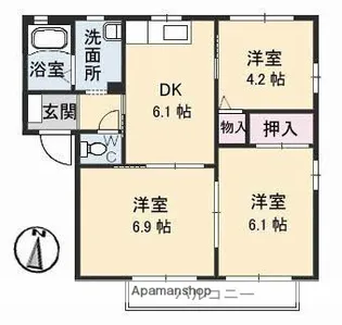 サリーレ太陽Ⅱ A棟【2階】の間取り
