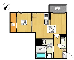 GRANDTIC 西阿知(グランティック ニシアチ)【101号室号室】の間取り