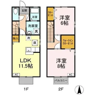 岡山県岡山市南区洲崎3丁目【テラスハウス】の間取り