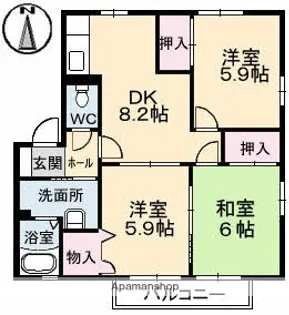 フォーブル戸坂 A棟【2階】の間取り
