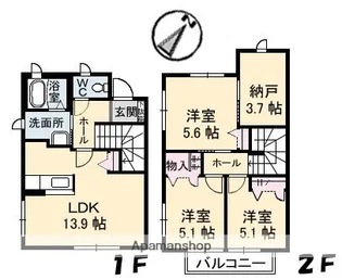 広島県広島市安芸区瀬野西1丁目【テラスハウス】の間取り