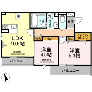 サリオス段原日出【3階】の間取り