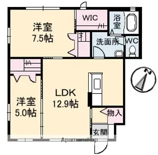 グレースヒルズA棟【1階】の間取り