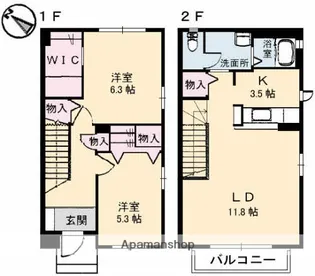 広島県広島市安佐南区相田1丁目【テラスハウス】の間取り