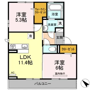 アンビエンテ ガーデン A棟【2階】の間取り