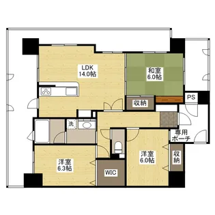 ライオンズマンション段原河畔公園【6階】の間取り